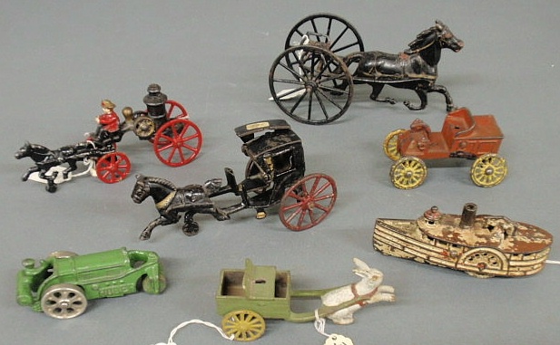 Appraisal: Cast iron toys- fire pumper l buggy l horse l