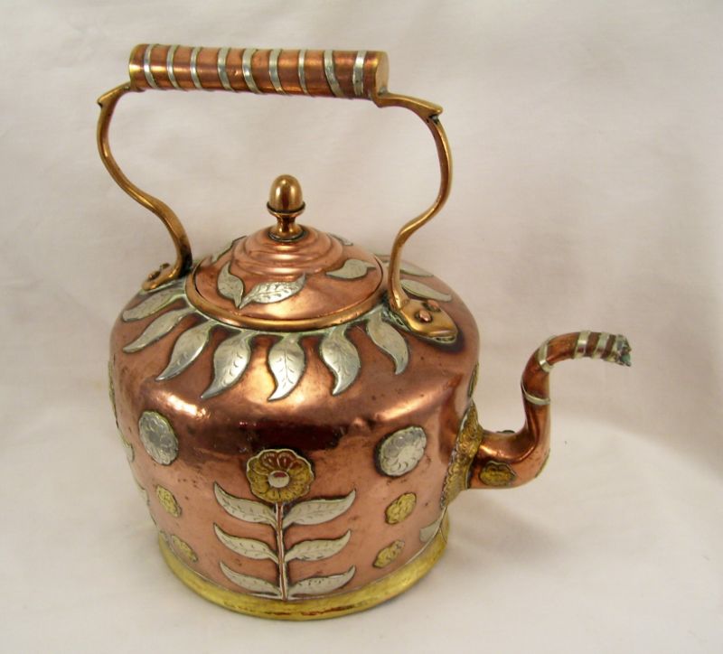 Appraisal: Folk Art Copper Kettle th c English copper tea kettle