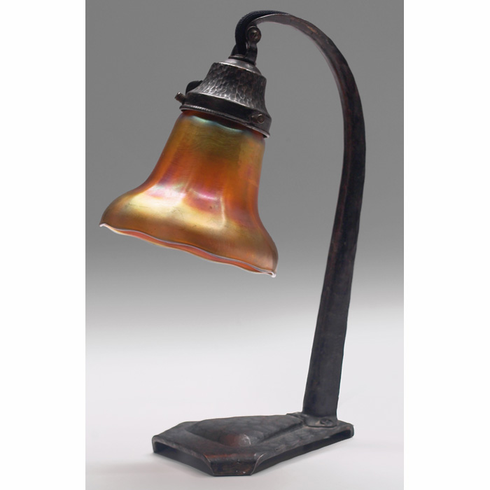 Appraisal: Arts Crafts lamp hammered wrought iron holding a shade in