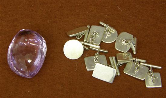 Appraisal: A large mixed cut oval amethyst and five pairs of