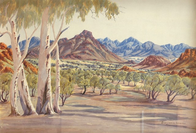 Appraisal: Benjamin Landara - Valley with Trees and Ranges watercolour over