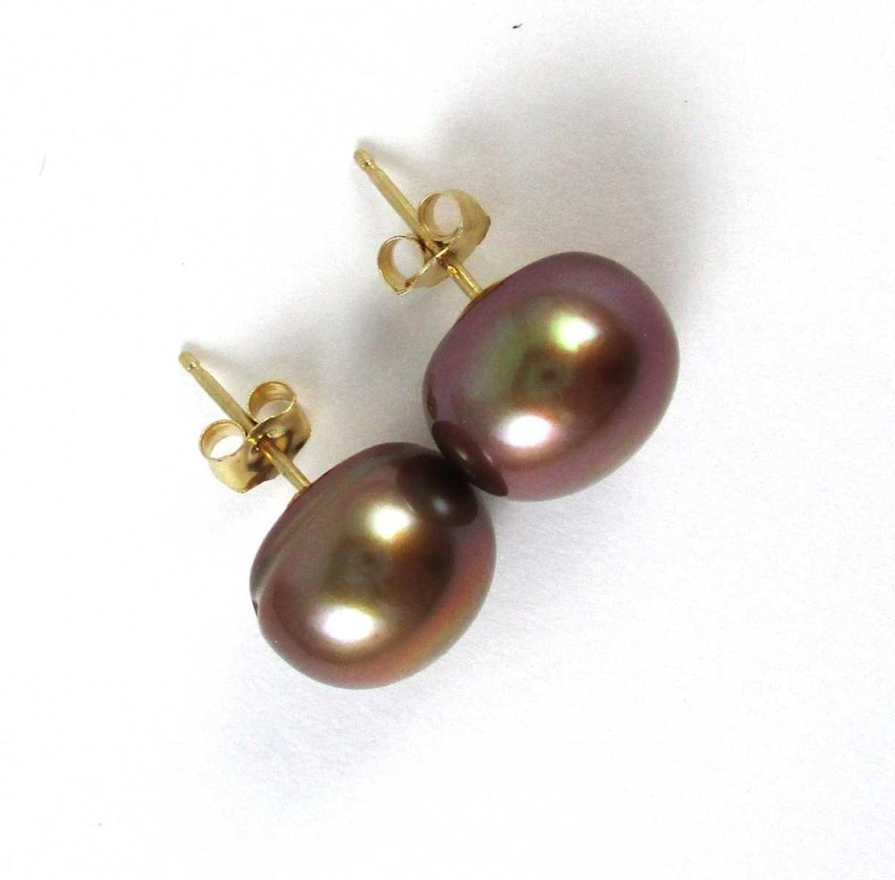 Appraisal: PAIR OF CHOCOLATE PEARL EAR STUDS each k yellow gold