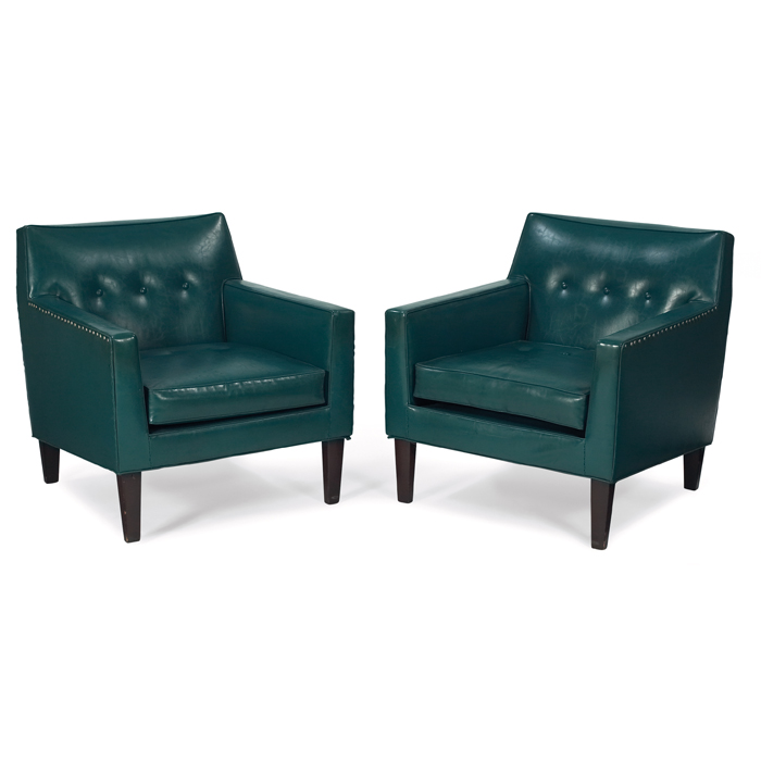 Appraisal: Edward Wormley lounge chairs pair by Dunbar mahogany legs brass