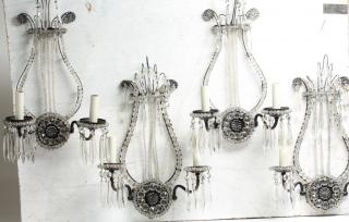 Appraisal: Set Of Metal Glass Beaded Wall Sconces Of lyre form