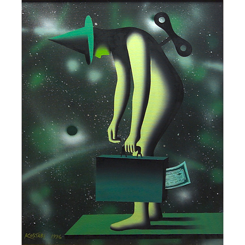 Appraisal: Mark Kostabi Wind-up Executive x acrylic on canvas signed lower