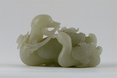 Appraisal: A Chinese pale celadon jade carving of a mandarin duck