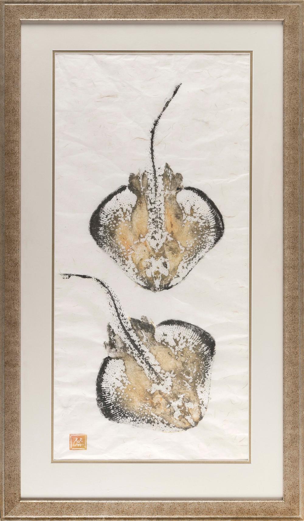 Appraisal: JOE HIGGINS MASSACHUSETTS CONTEMPORARY TWO SKATES GYOTAKU PRINT ON HANDMADE