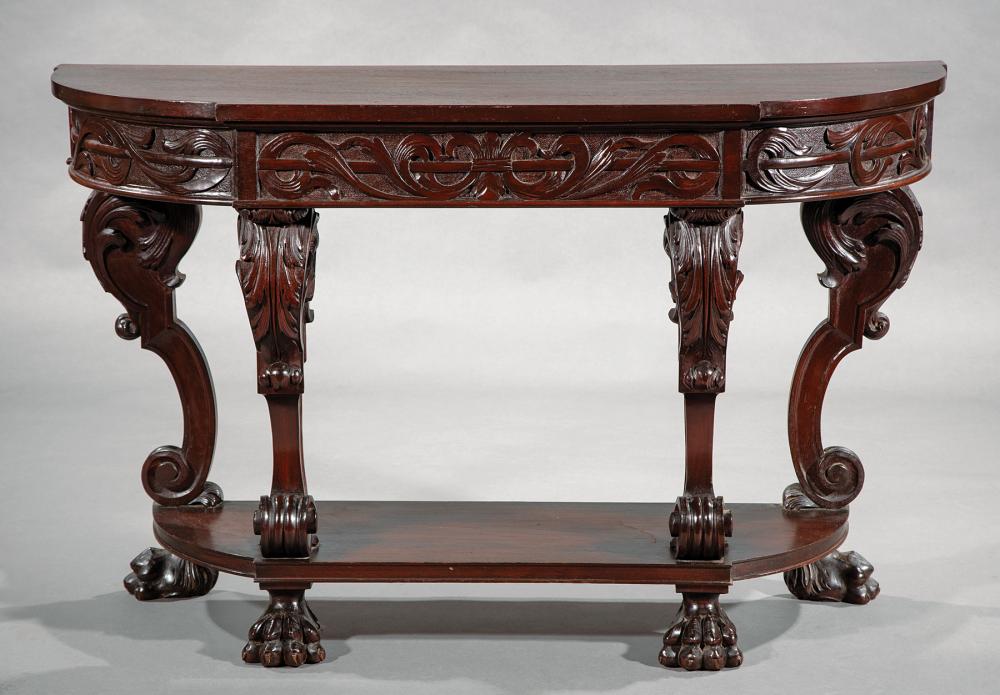 Appraisal: American Carved Mahogany Console Table late th c shaped top