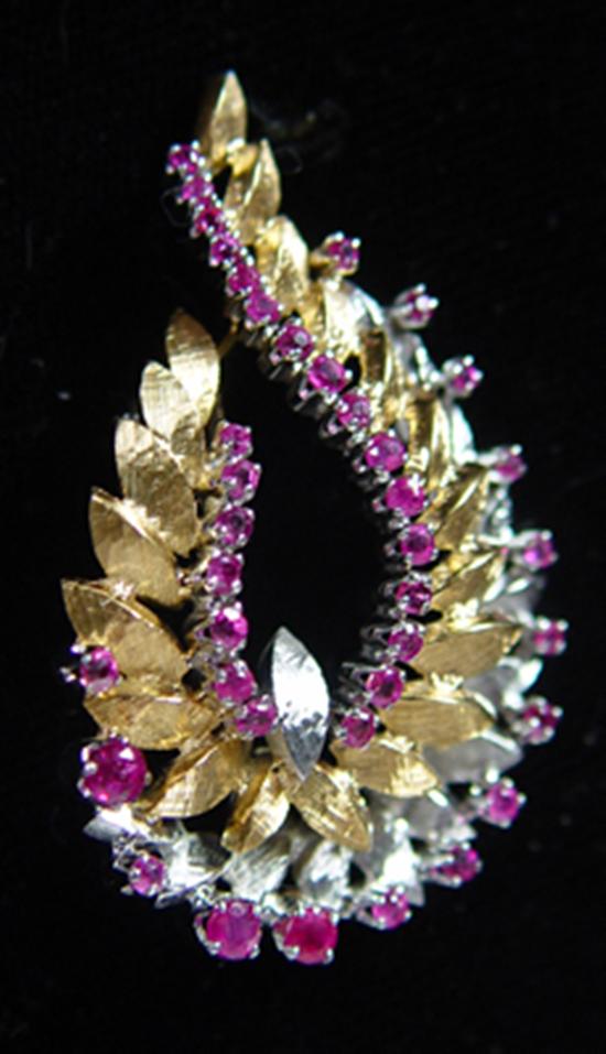 Appraisal: Pink Sapphire Brooch k two tone Pink Sapphire Brooch grams