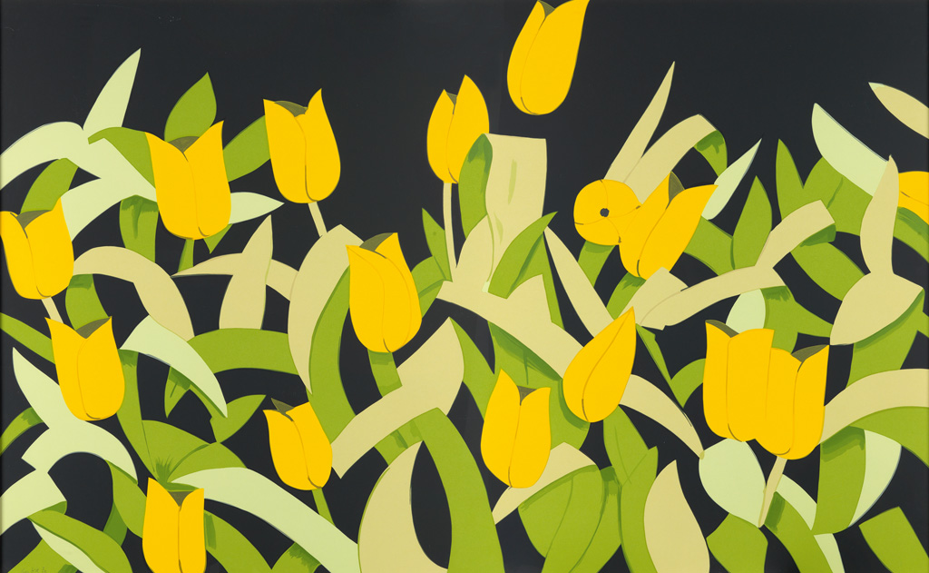 Appraisal: ALEX KATZ Yellow Tulips Color screenprint on -ply white museum