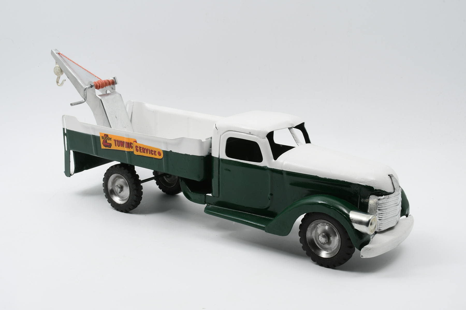 Appraisal: BUDDY L GREEN WHITE TOW TRUCK Green and white tow