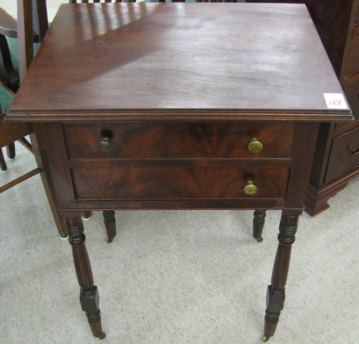 Appraisal: SHERATON STYLE MAHOGANY WORK TABLE Howard Ziegler cabinetmaker Pennsylvania having