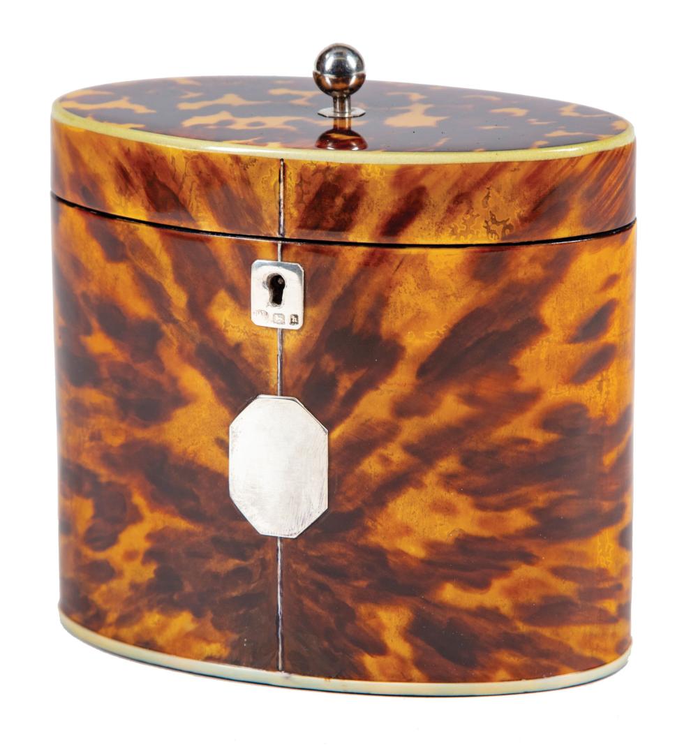 Appraisal: George V Silver-Mounted Tortoiseshell Tea Caddy escutcheon with hallmark of