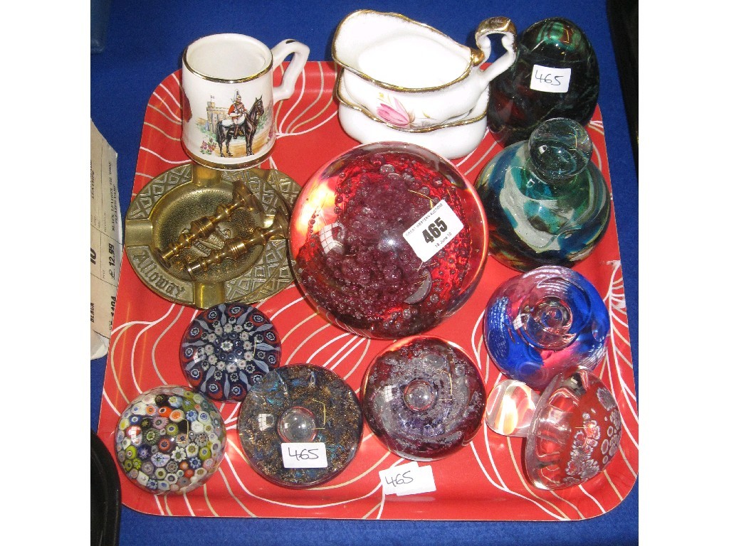 Appraisal: Lot comprising nine assorted glass paperweights some Mdina two ashtrays