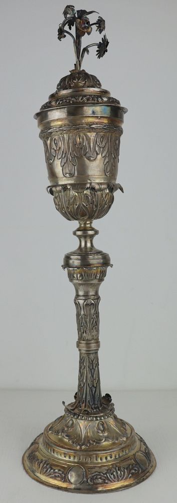 Appraisal: SILVER Signed French Silver Lidded Chalice Late th early th