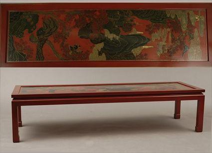 Appraisal: Chinese-Style Table with Lacquer Panel x x in