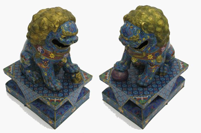 Appraisal: A LARGE PAIR OF CLOISONNE ENAMEL FOO LIONS male and