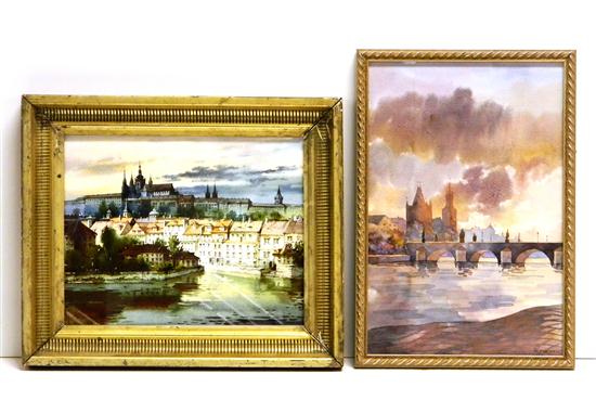 Appraisal: Two European watercolor landscapes signed Lemeneev LR ss '' h