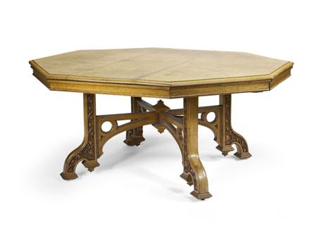 Appraisal: A late th century oak Gothic revival library table in