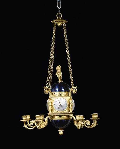 Appraisal: IMPORTANT CHANDELIER AND CLOCK WITH DIALS Empire from a Paris