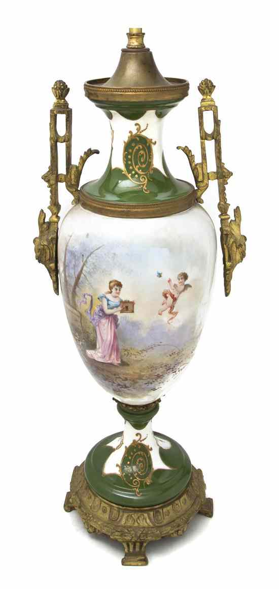 Appraisal: A Sevres Style Gilt Bronze Mounted Urn of baluster form