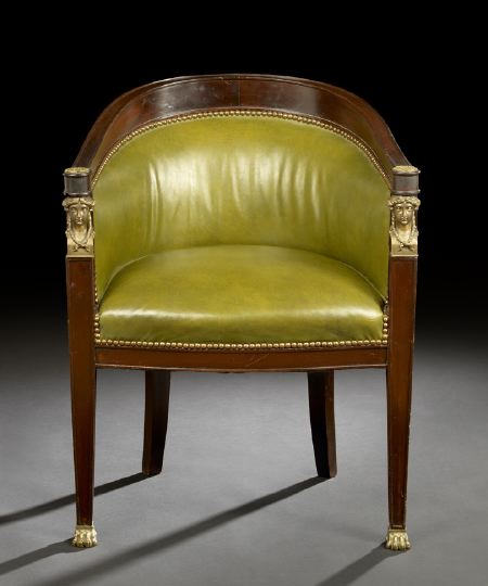 Appraisal: Empire-Style Ormolu-Mounted Mahogany Tub Chair fourth quarter th century the