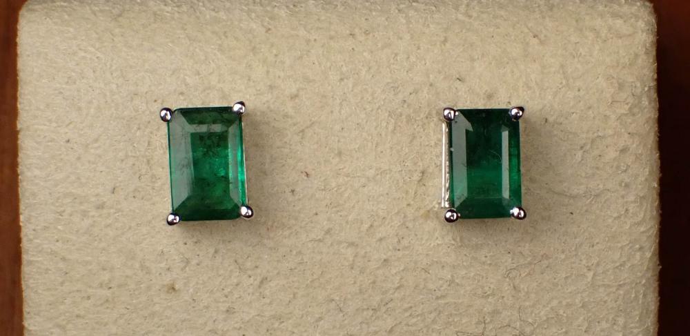 Appraisal: PAIR OF EMERALD AND FOURTEEN KARAT GOLD EAR STUDS each