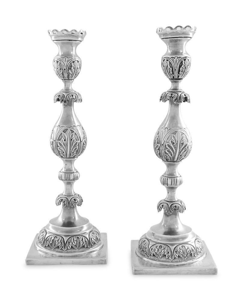 Appraisal: A Pair of Polish Silver Candlesticks A Pair of Polish