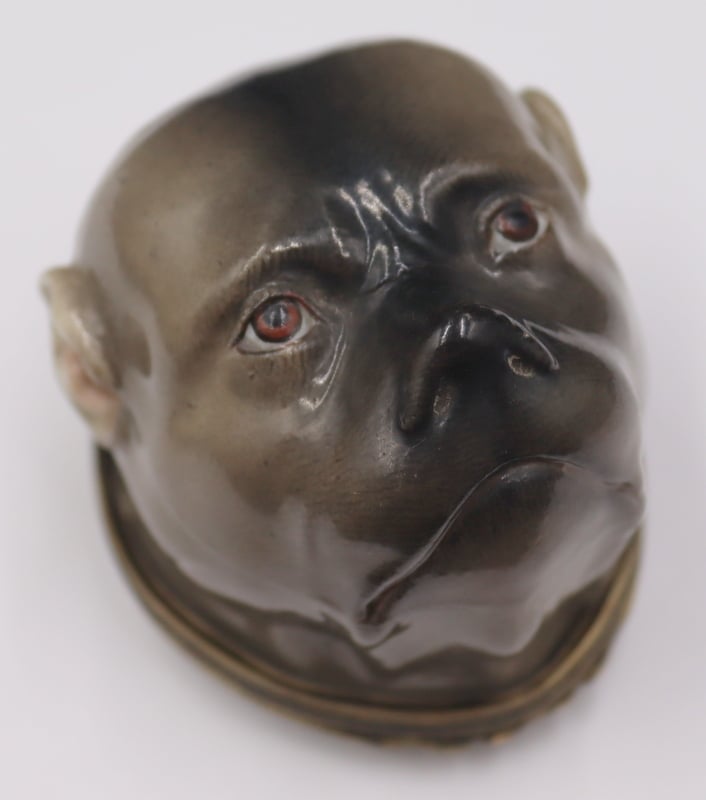 Appraisal: SILVER ANTIQUE CONTINENTAL SILVER AND ENAMEL PUG Head Snuff Box