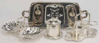 Appraisal: Four Silver including round biscuit box biscuit with bottle holders