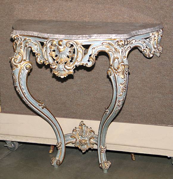 Appraisal: A pair of Rococo style painted console tables modern height