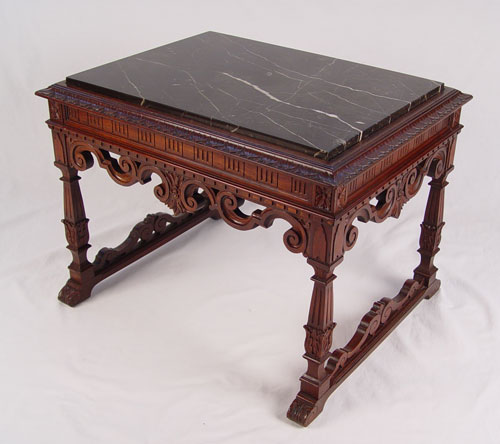 Appraisal: BLACK MARBLE TOP CARVED SIDETABLE Measures '' x '' x