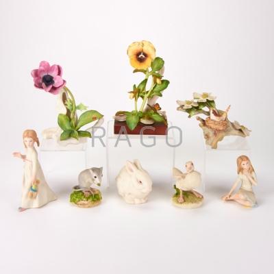 Appraisal: CYBIS Eight bisque pieces Thumbelina girl holding doll rabbit mouse