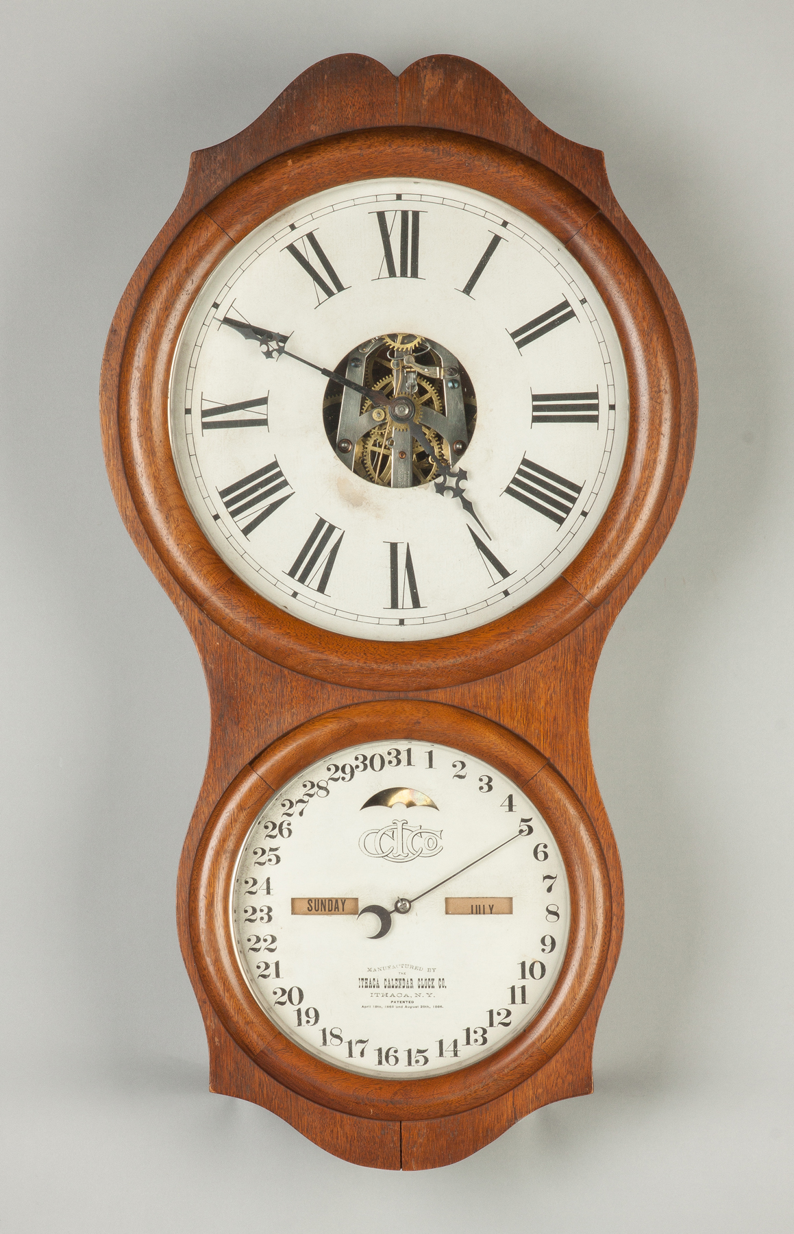 Appraisal: Ithaca Clock Co Office Calendar Wall Clock Walnut case old