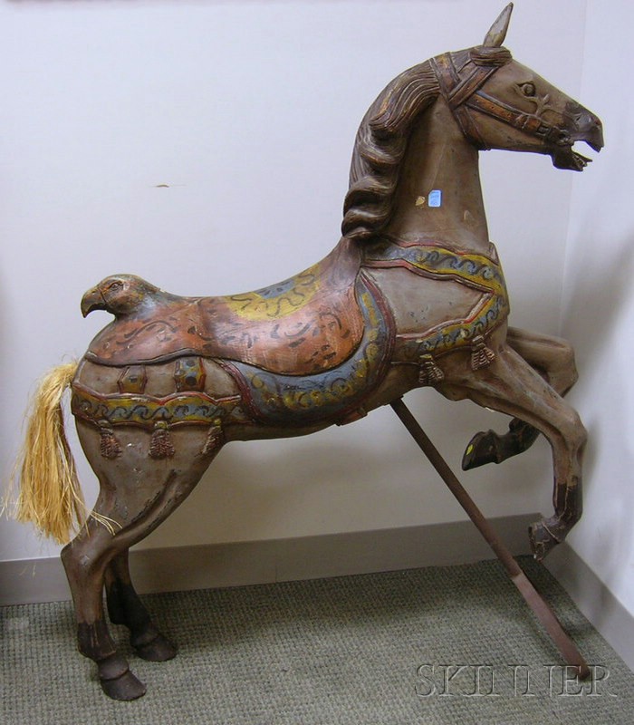 Appraisal: Polychrome Painted Carved Wooden Carousel-style Horse with iron stand approx