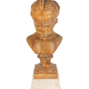 Appraisal: A French Carved Oak Portrait Bust of Young Girl TH