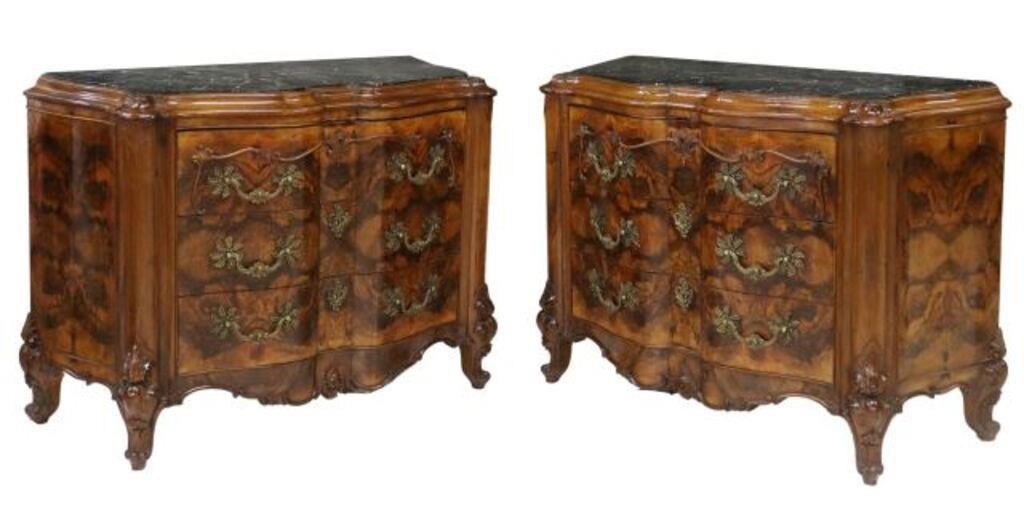 Appraisal: pair Louis XV style burlwood commodes early th c shaped