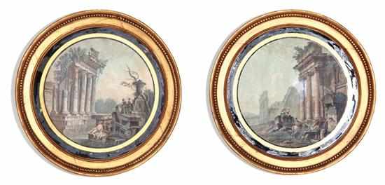 Appraisal: Continental school th century PAIR WORKS ROUND CAPRICCIO LANDSCAPES colored