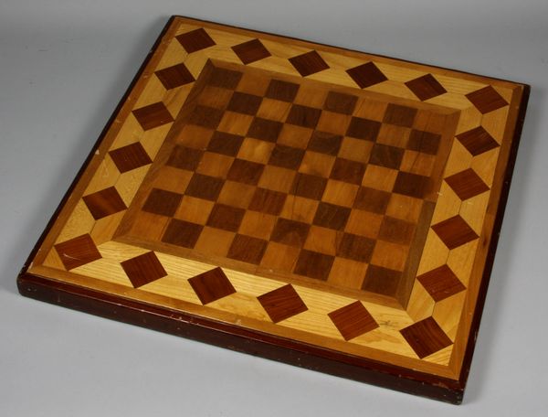 Appraisal: Old game board having various pieces of wood inlay x