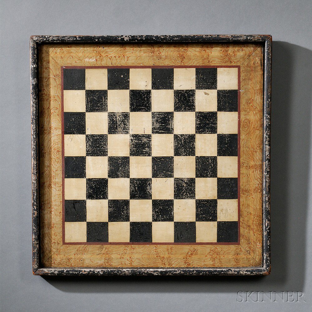 Appraisal: Paint-decorated Checkerboard America late th century the black molded frame