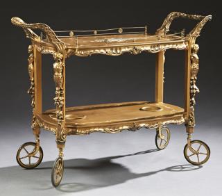 Appraisal: American Hand Painted Giltwood Serving Trolley ea American Hand Painted