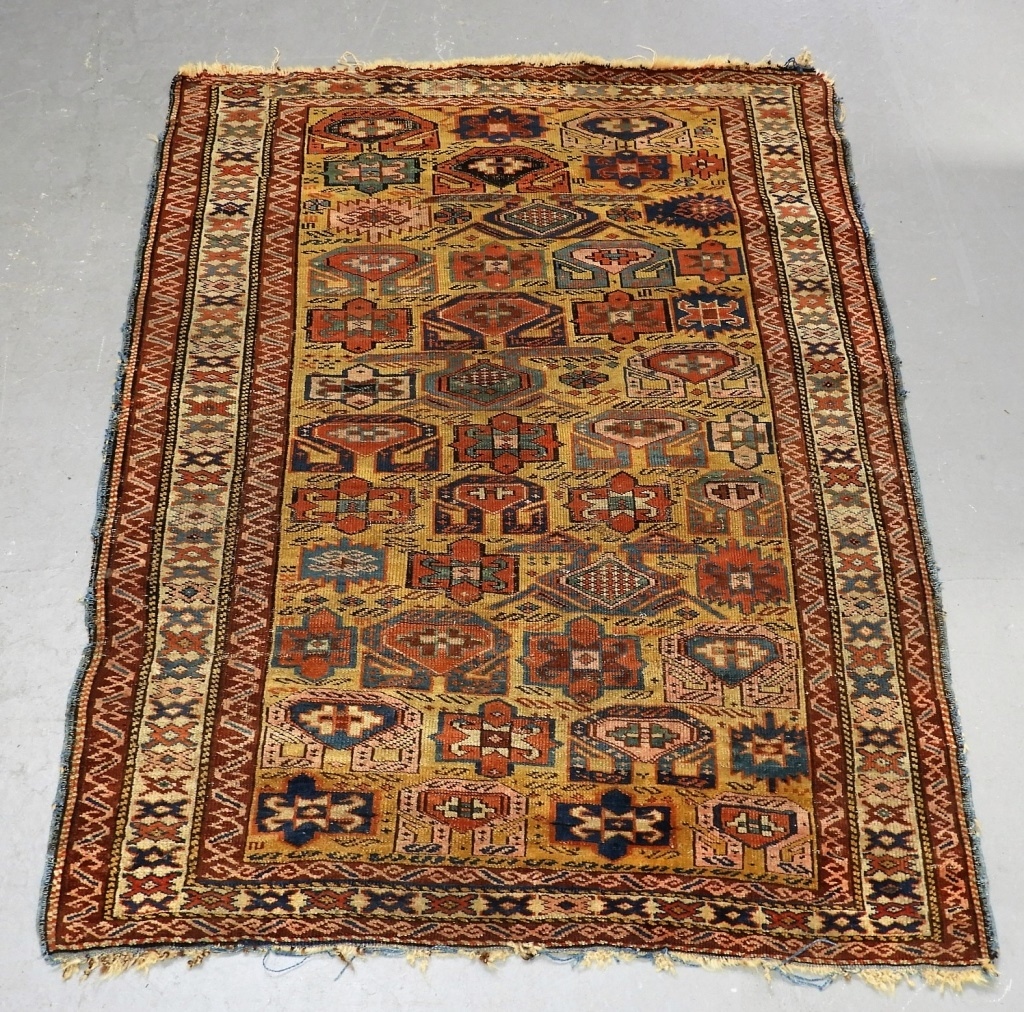 Appraisal: C CAUCASIAN ORIENTAL GEOMETRIC CARPET RUG Caucasus Region Circa Yellow