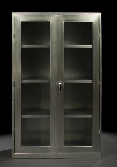 Appraisal: Industrial-Design Galvanized Metal Cabinet fitted with two glazed doors opening