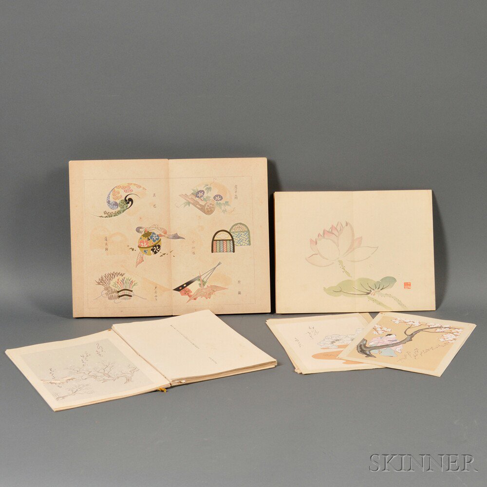 Appraisal: Three Woodblock Print Albums Japan an accordion album of flora