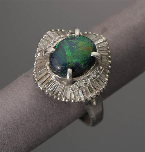 Appraisal: Platinum Black Opal and Diamond Ballerina Ring Set with one