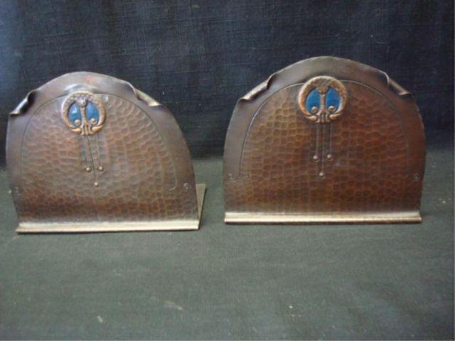 Appraisal: Pair of Arts Crafts Copper Enamel Bookends Signed Craftsman From