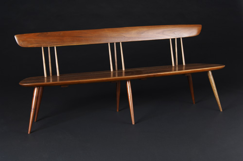 Appraisal: PHILLIP LLOYD POWELL Walnut bench with spindled back x x