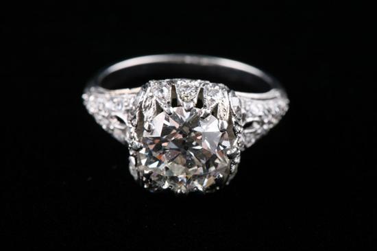 Appraisal: EDWARDIAN PLATINUM AND DIAMOND RING Old European cut round diamond