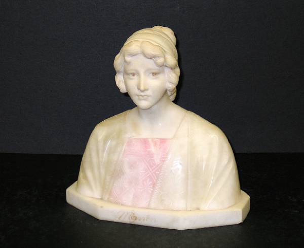 Appraisal: An Italian tinted alabaster bust Mignon first quarter th century