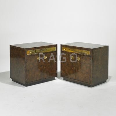 Appraisal: BERNARD ROHNE MASTERCRAFT Pair of nightstands USA s Burlwood etched